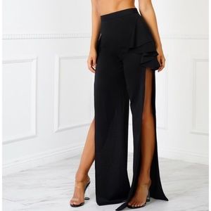 💣Want my look black side split trousers tall S